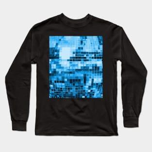 Blue Mirrored Disco Ball Pattern Long Sleeve T-Shirt